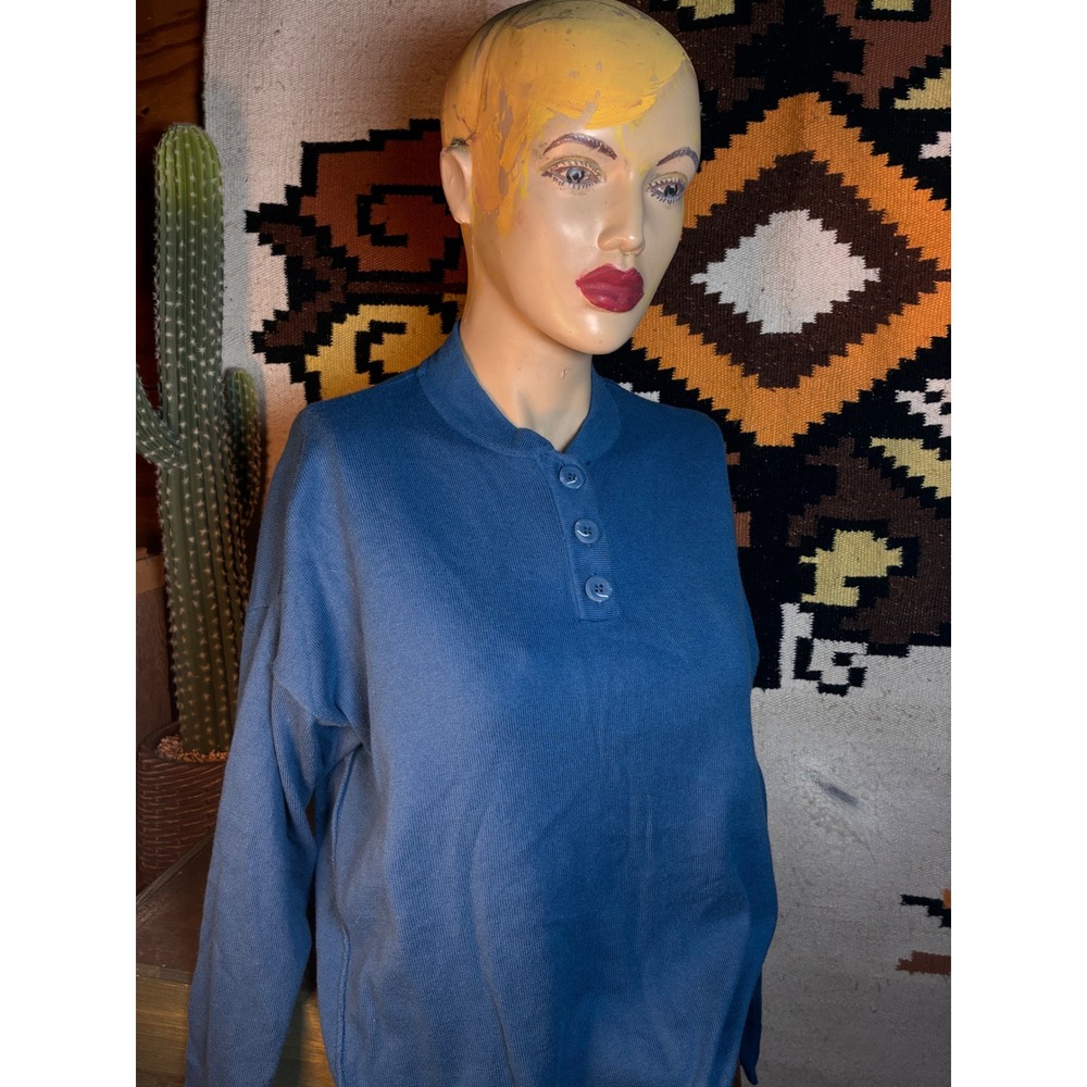 Isaac Mizrahi Live Henley Sweater Womens Small Blue Excellent Drop Shoulder Top